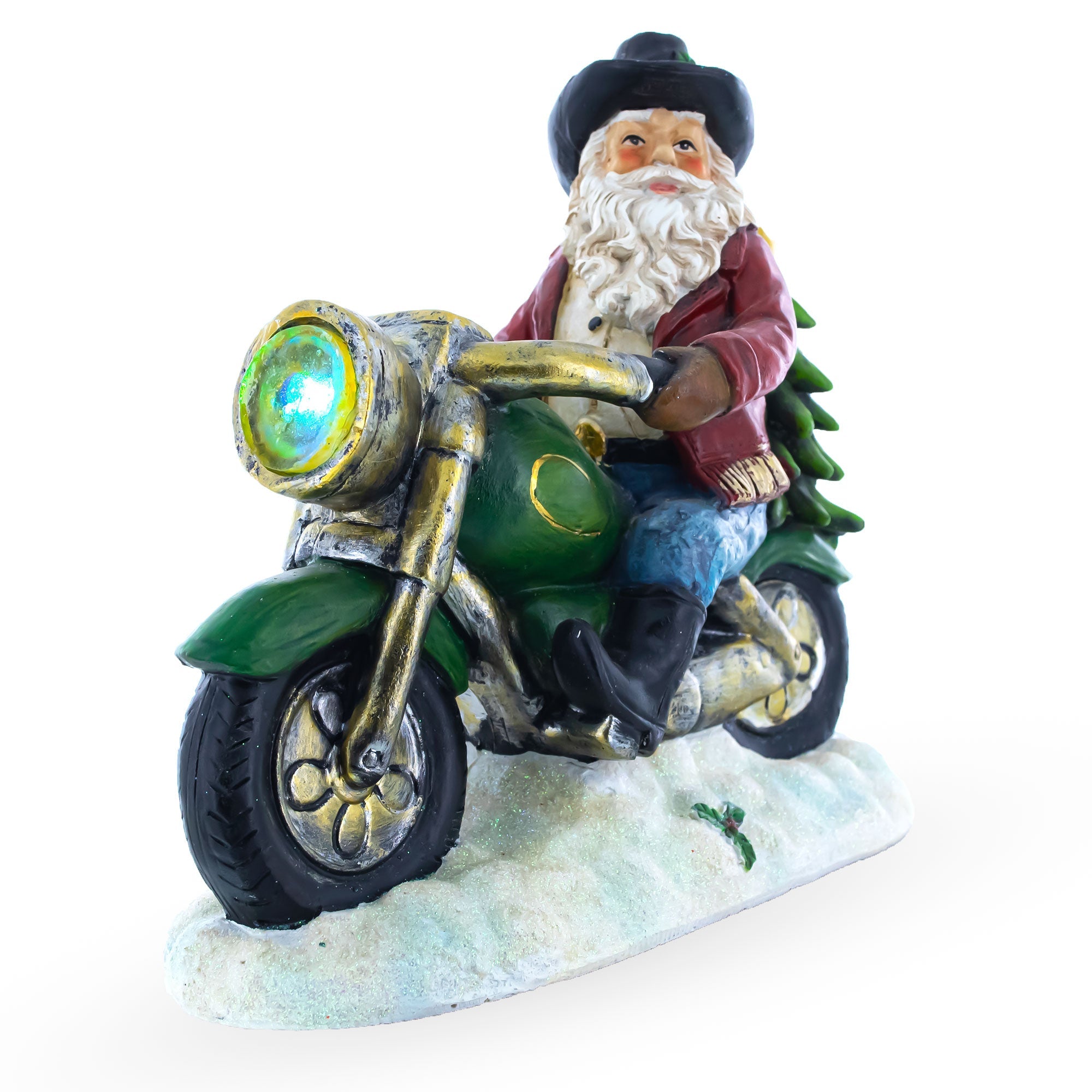 Santa the Cowboy Riding Motorcycle LED Light Figurine 8.5 Inches BestPysanky