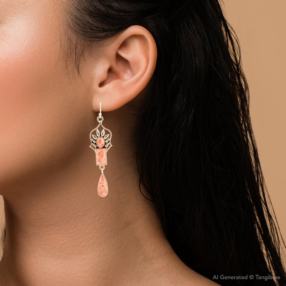 Albie Orange Sponge Coral and Golden Drop Earrings Barse Jewelry
