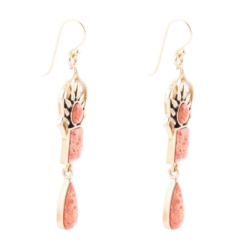 Albie Orange Sponge Coral and Golden Drop Earrings Barse Jewelry