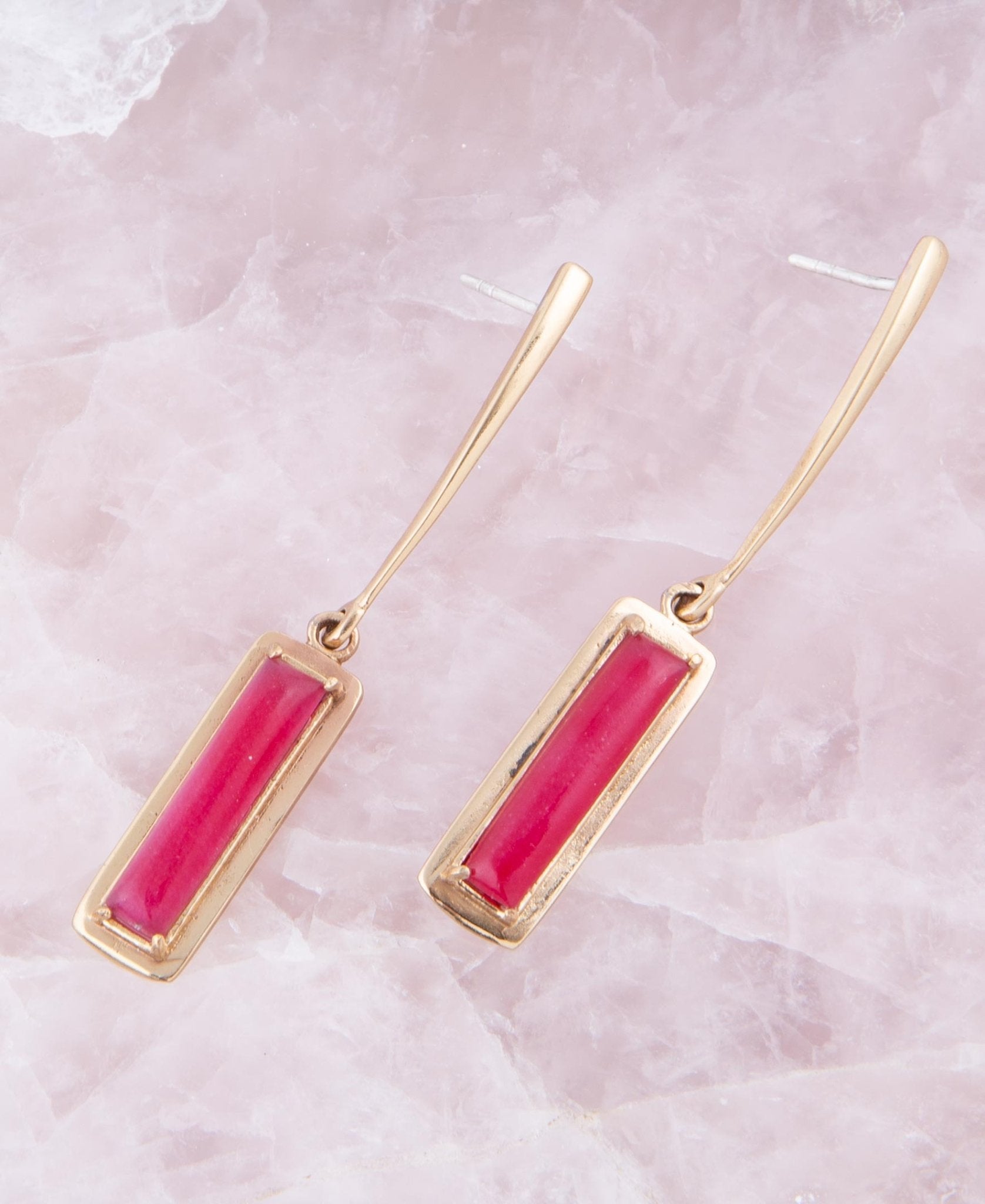Alpine Red Bordeaux Quartz and Golden Bronze Drop Earrings Barse Jewelry