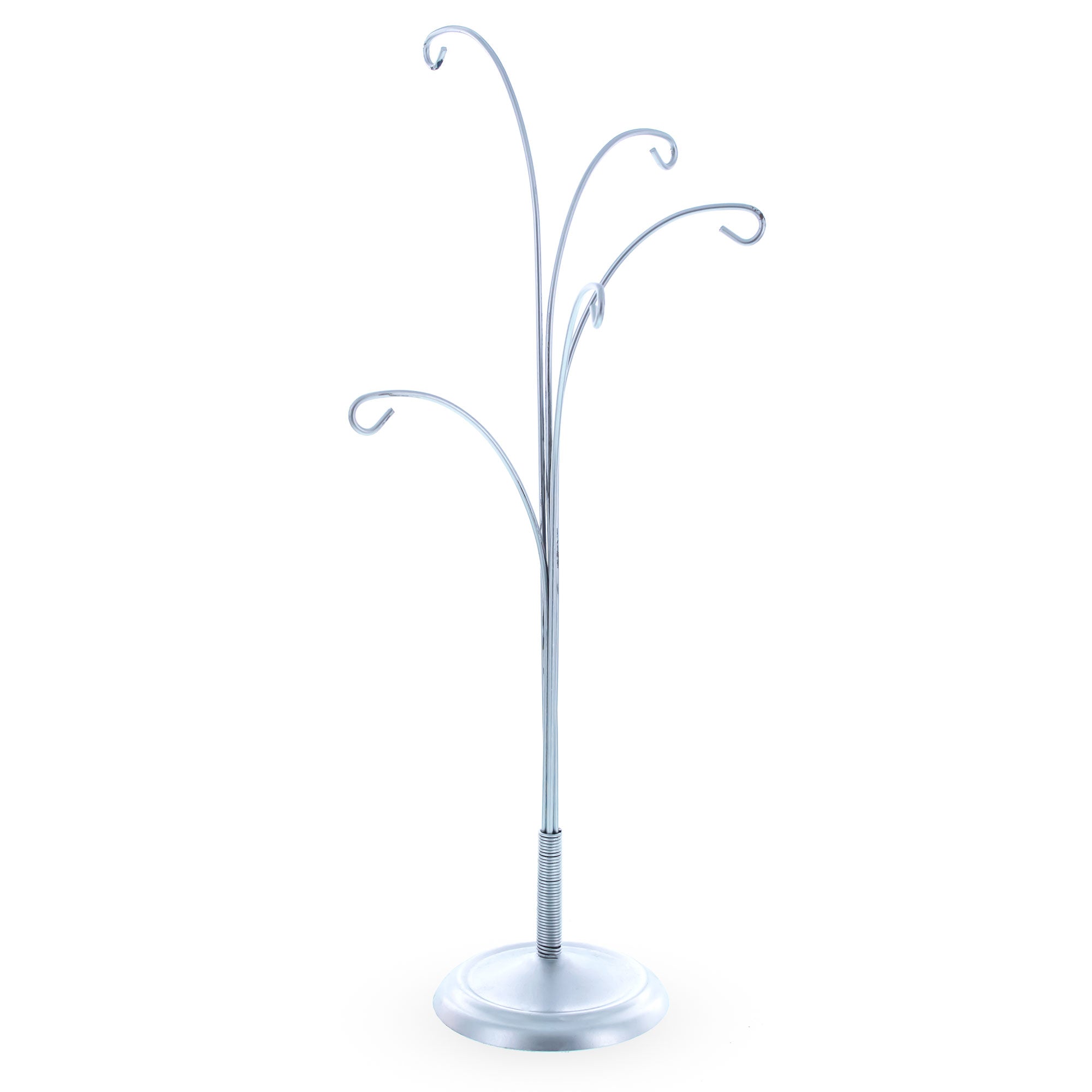 5-Arm Scroll Tree Branches Silver Metal Ornament Display Stand 14.5 Inches (Poland)