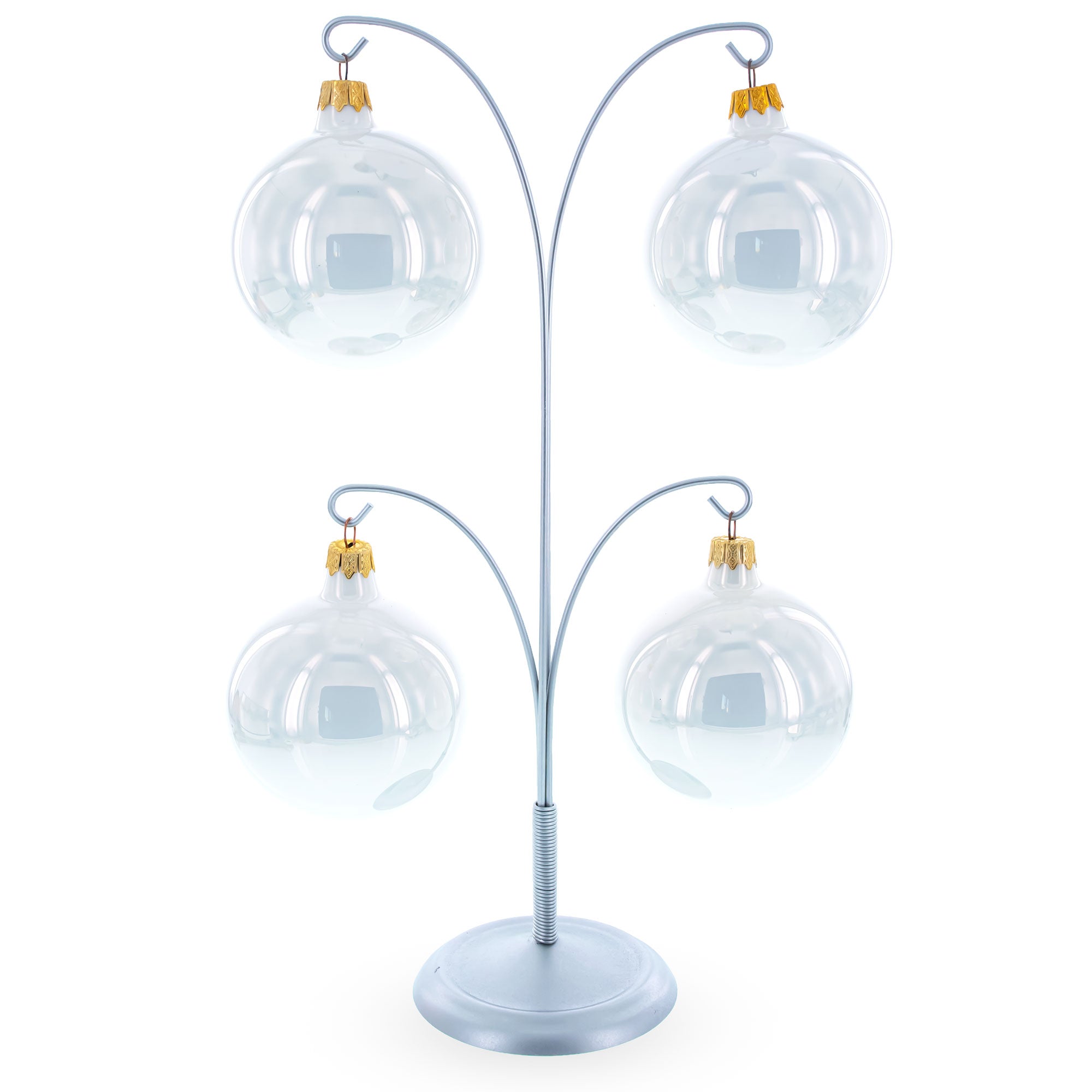 4-Arm Tree Branch Silver Metal Ornament Display Stand 12 Inches (Poland)