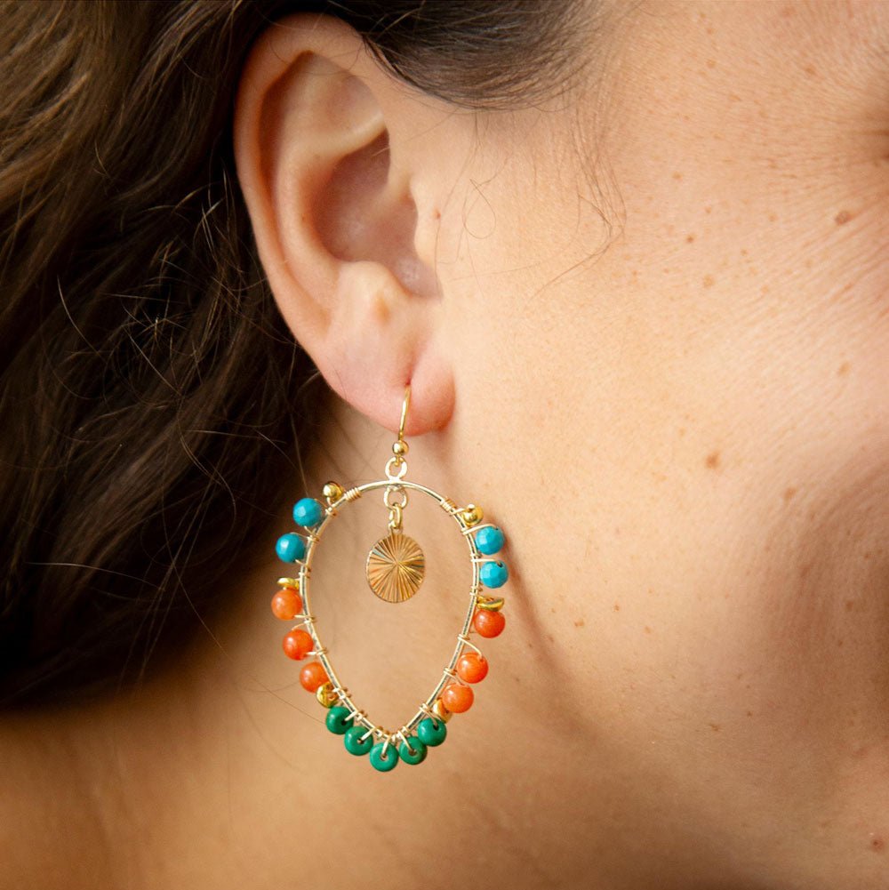 Apricot Teals Multicolor Golden Statement Earrings Barse Jewelry
