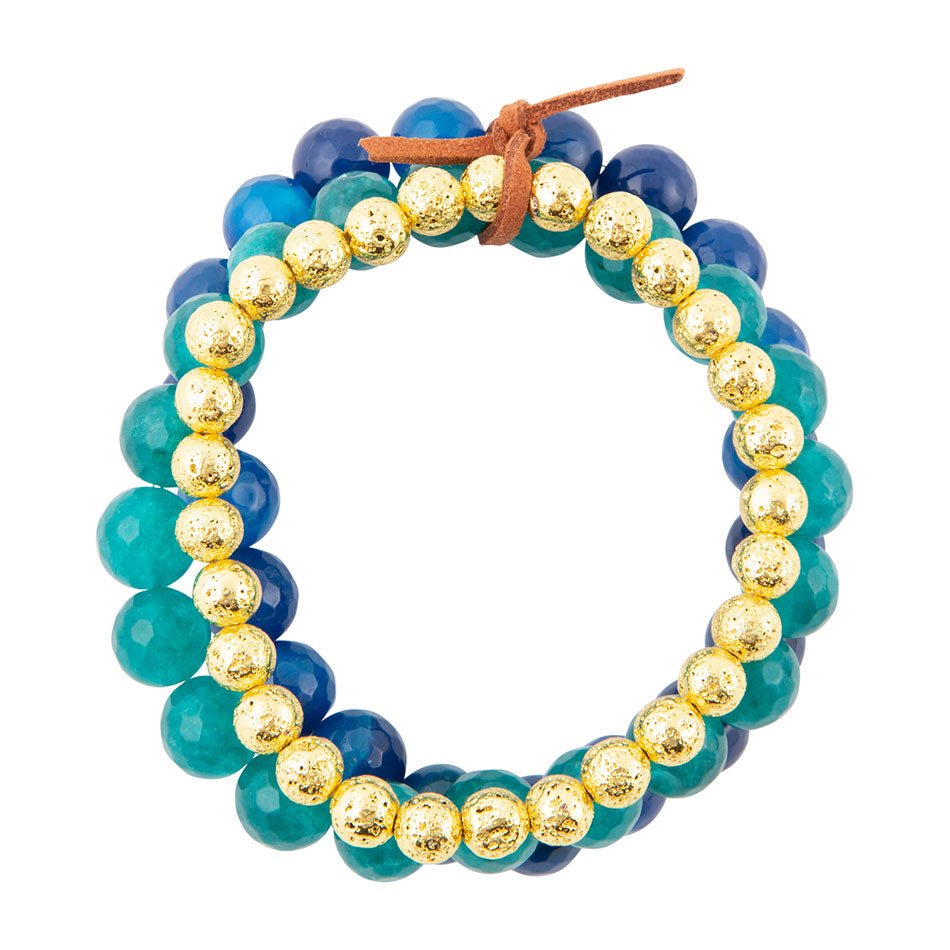 Argo Blue Jade Golden Stretch Bracelet Set Barse Jewelry