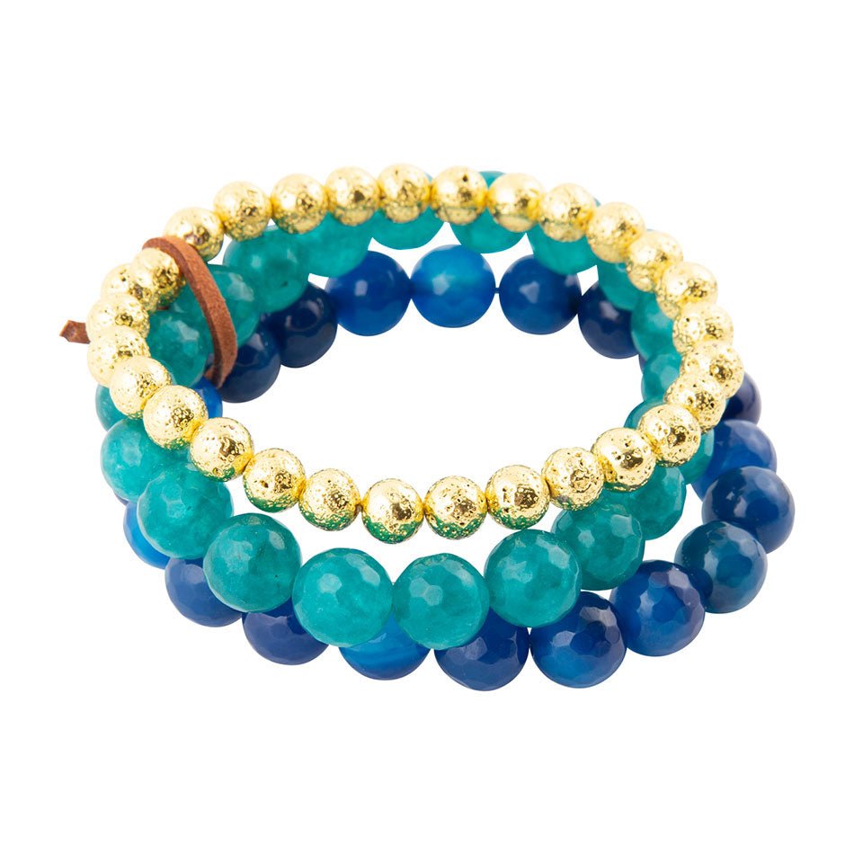 Argo Blue Jade Golden Stretch Bracelet Set Barse Jewelry