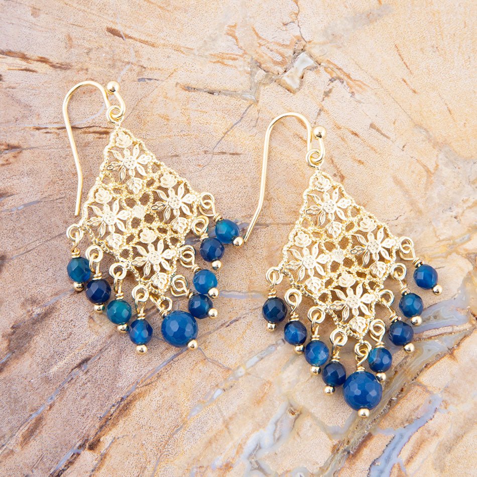 Argo Blue Jade Golden Drop Chandelier Earrings Barse Jewelry