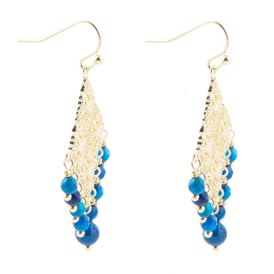 Argo Blue Jade Golden Drop Chandelier Earrings Barse Jewelry