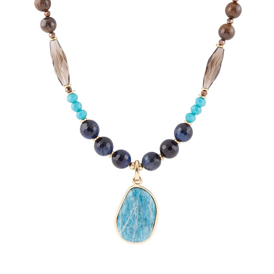 Argo Blue Apatite and Brown Tiger's Eye Golden Pendant Necklace Barse Jewelry
