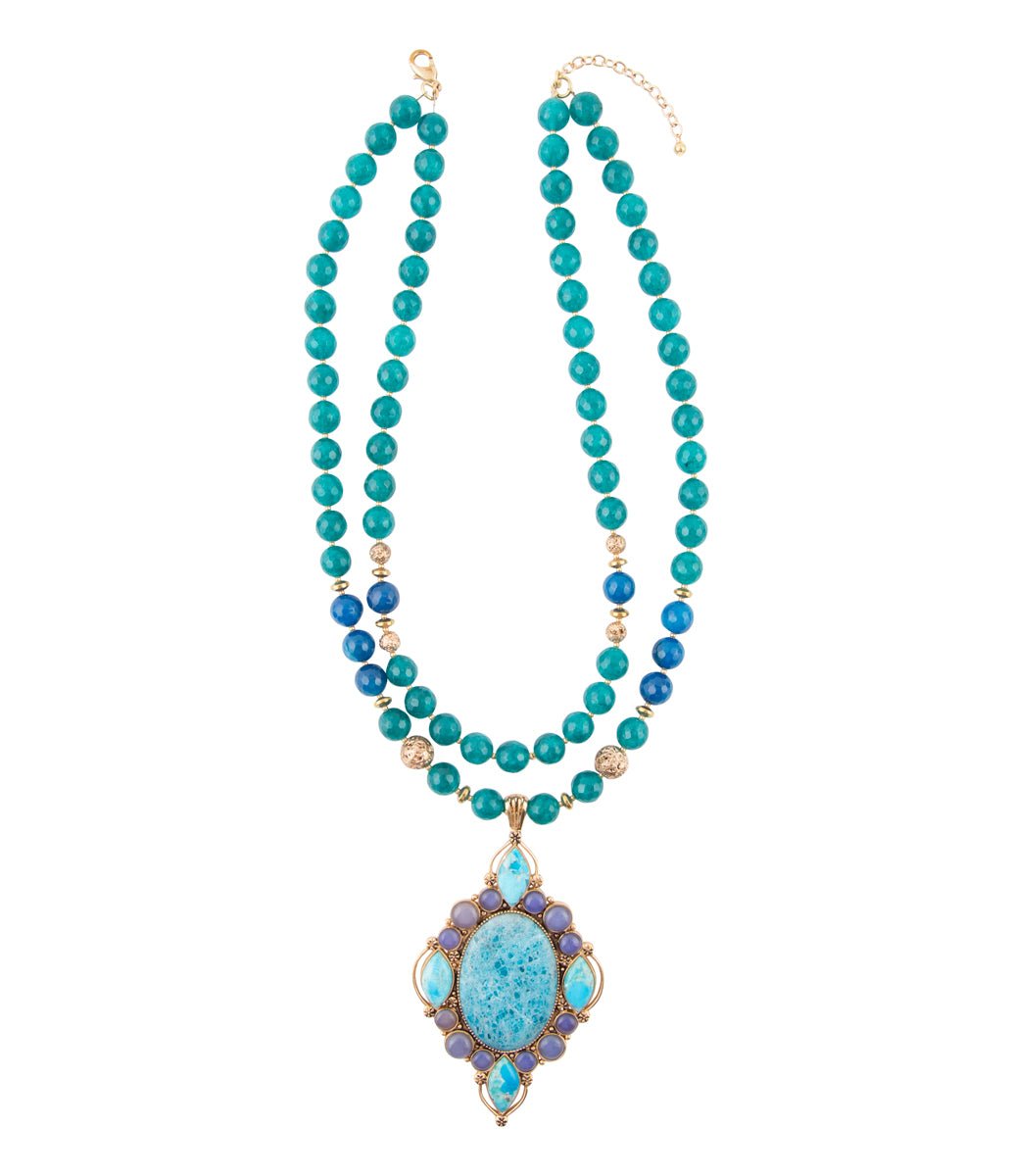 Argo Blue Apatite and Golden Bronze Pendant Necklace Barse Jewelry