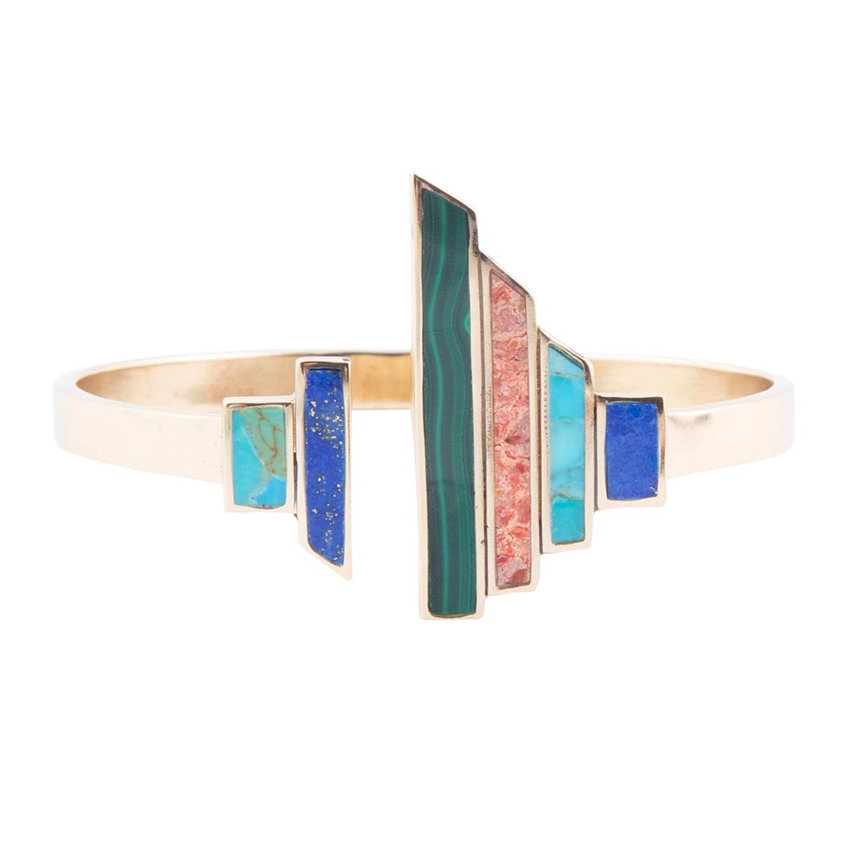 Art Deco Colorful Golden Statement Cuff Barse Jewelry