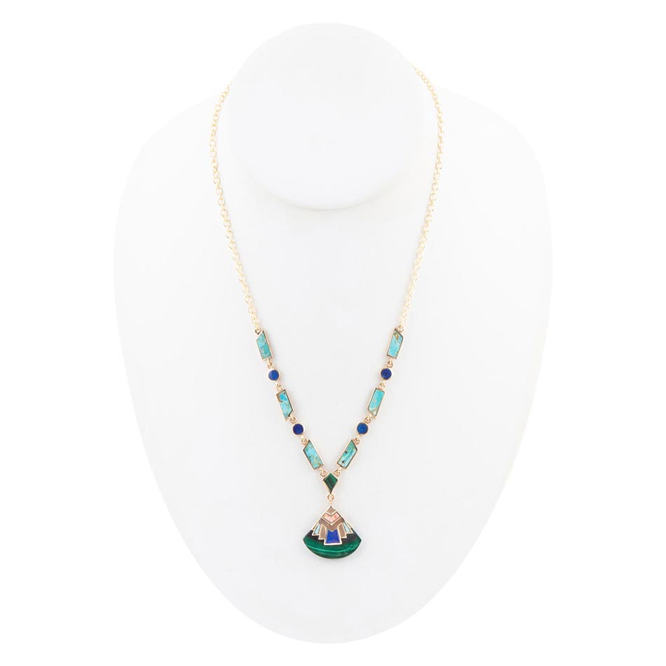 Art Deco Colorful Inlay Golden Necklace Barse Jewelry