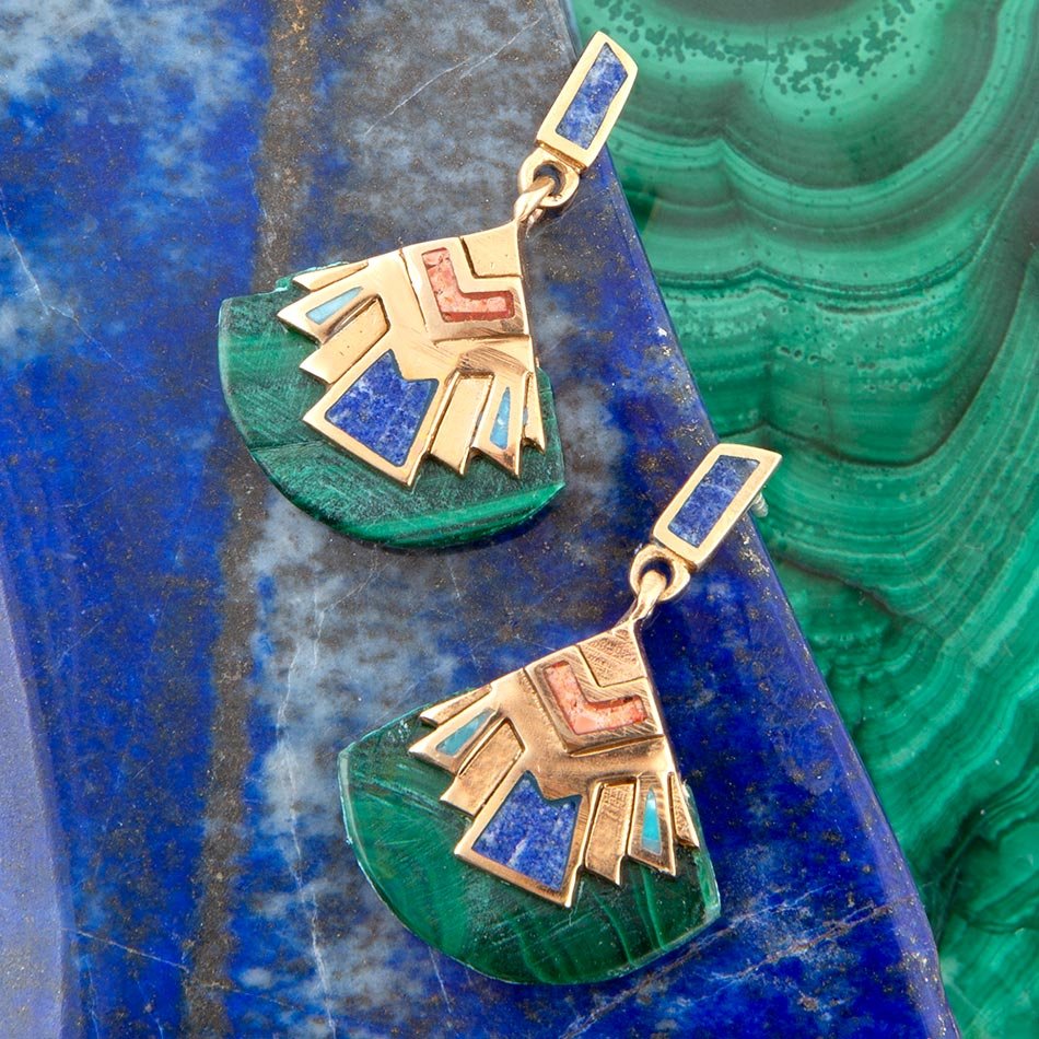 Art Deco Multi Colored Golden Earrings Barse Jewelry