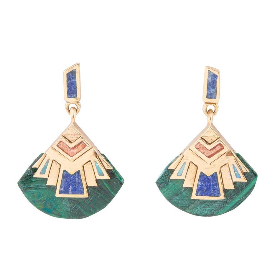 Art Deco Multi Colored Golden Earrings Barse Jewelry