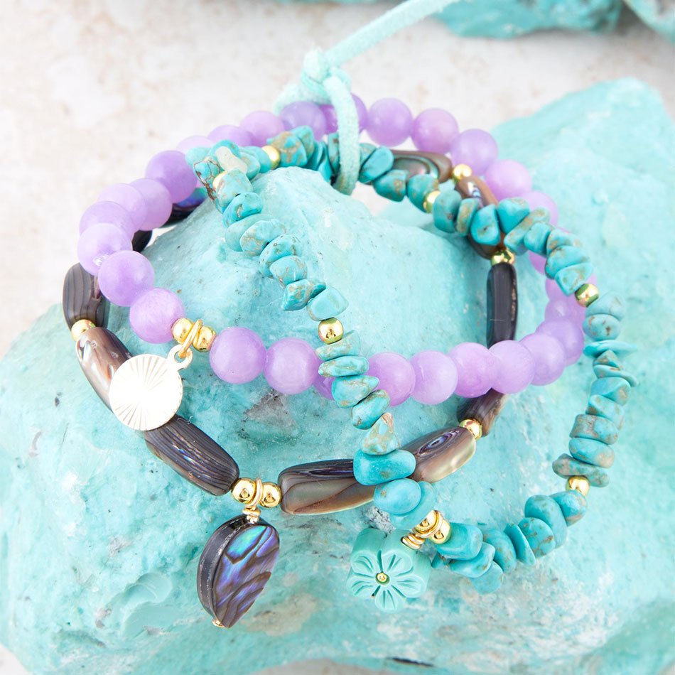 Aruba Blue and Purple Stretch Bracelet Set Barse Jewelry