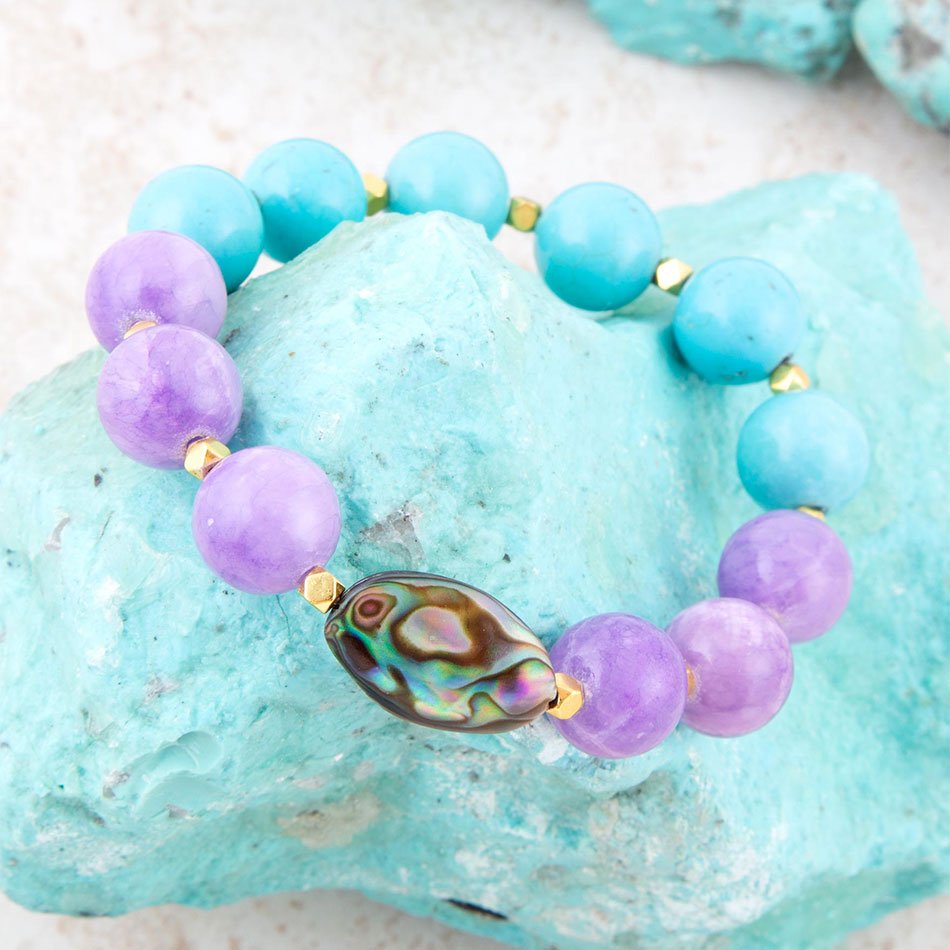 Aruba Blue and Purple Jade Chunky Stretch Bracelet Barse Jewelry