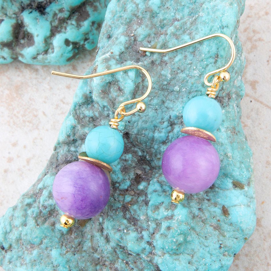 Aruba Purple Jade Golden Drop Earrings Barse Jewelry