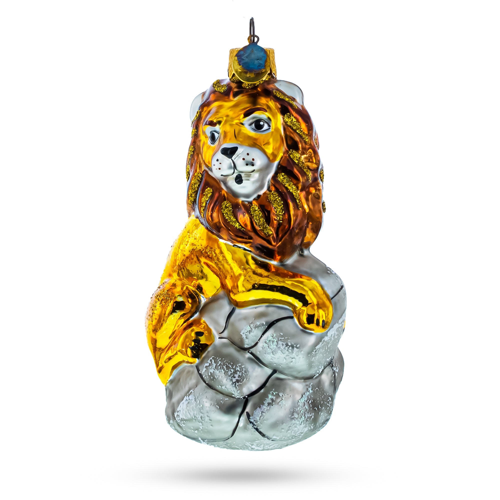 Lion on Gray Rock Glass Christmas Ornament BestPysanky