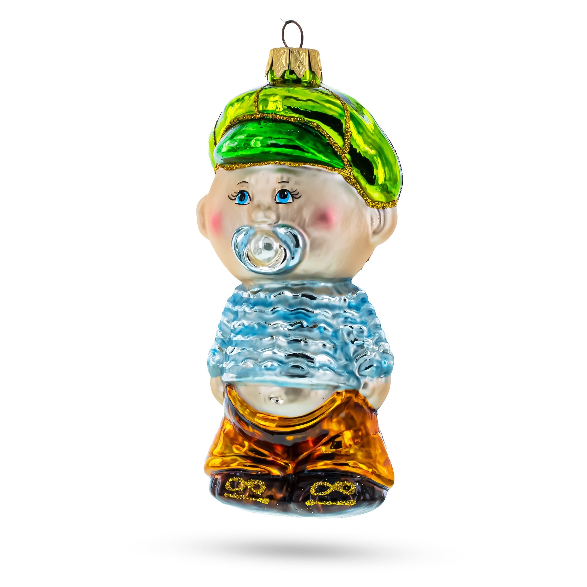 Toddler Boy With Pacifier Glass Christmas Ornament BestPysanky