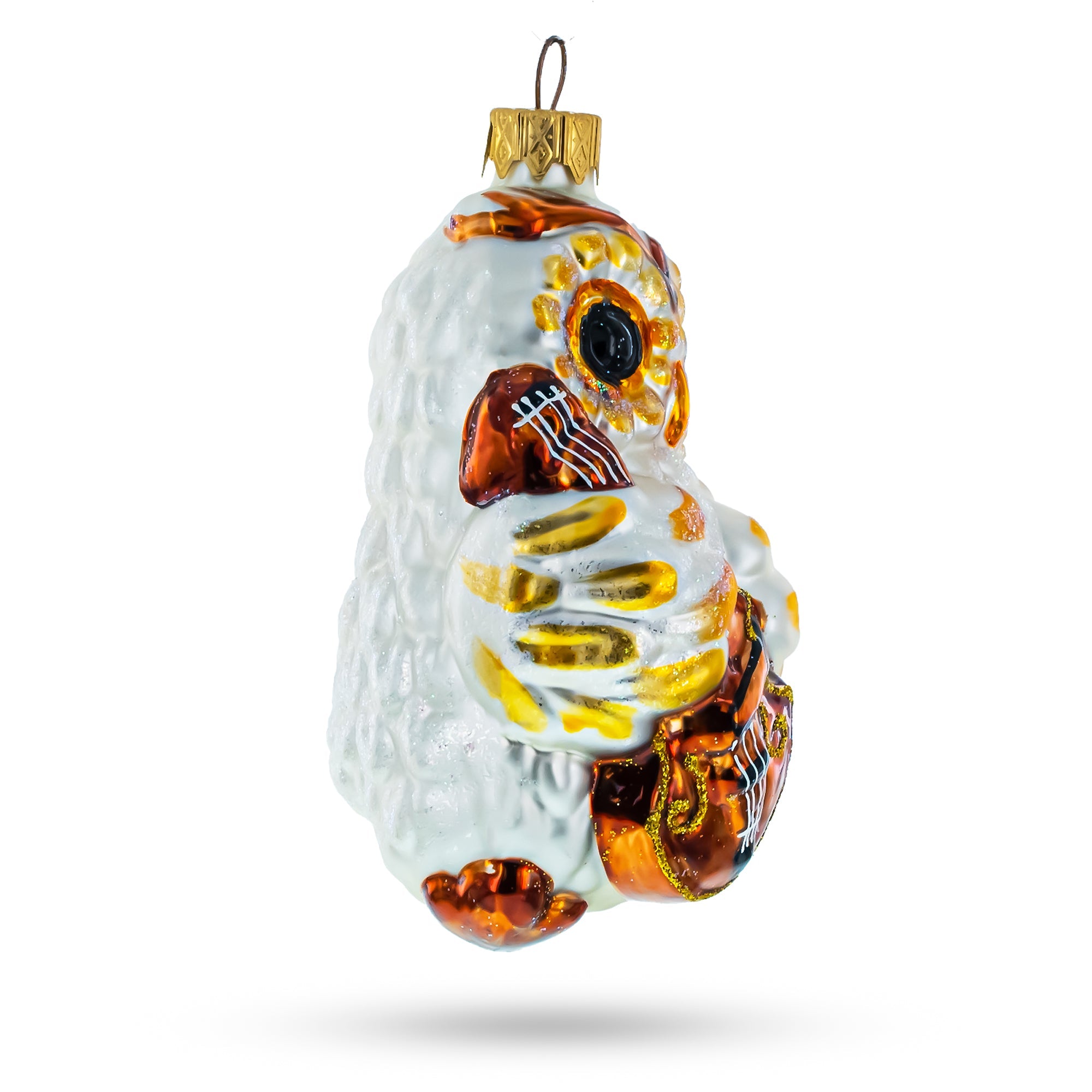 Wise Owl Playing Cello Glass Christmas Ornament