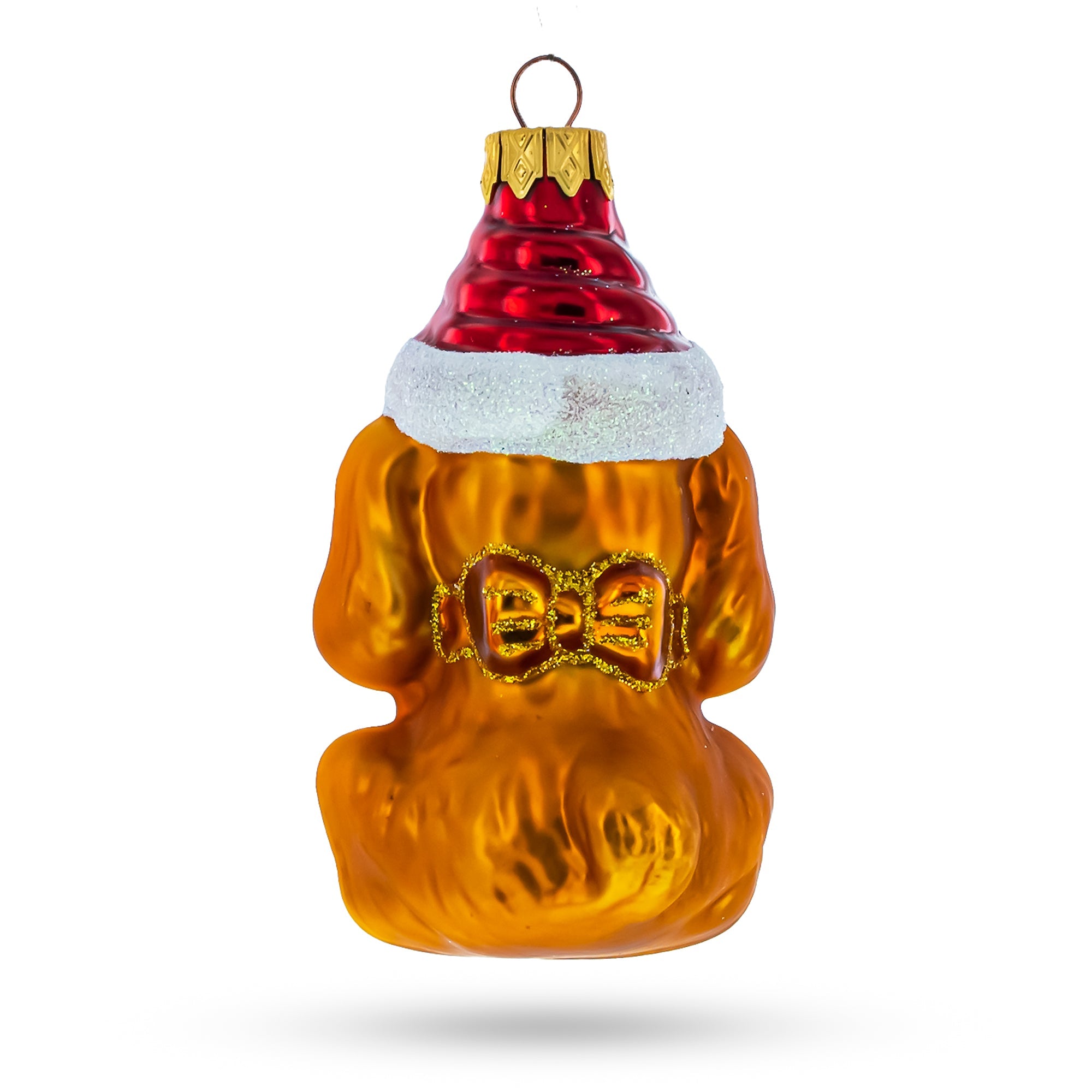 Golden Puppy in Red Santa Hat Glass Christmas Ornament