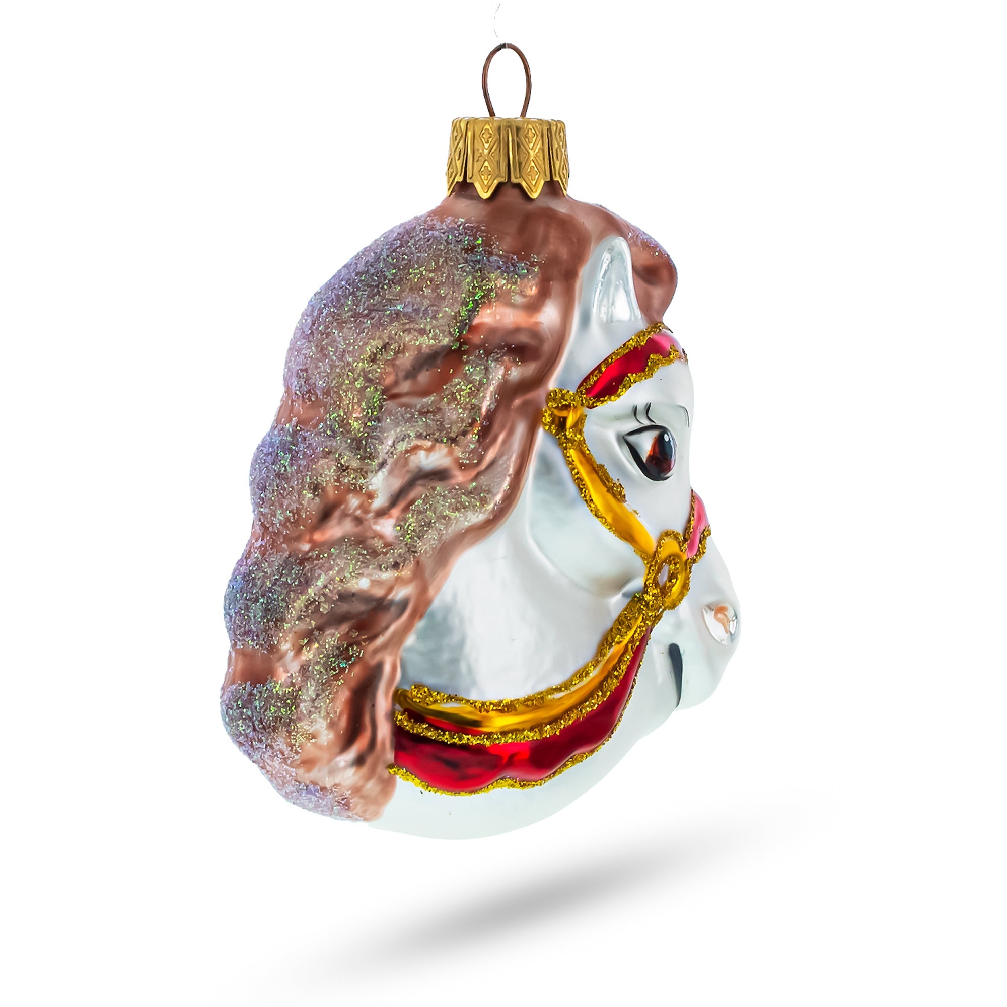 White Horse Head with Golden Bridle Glass Christmas Ornaments