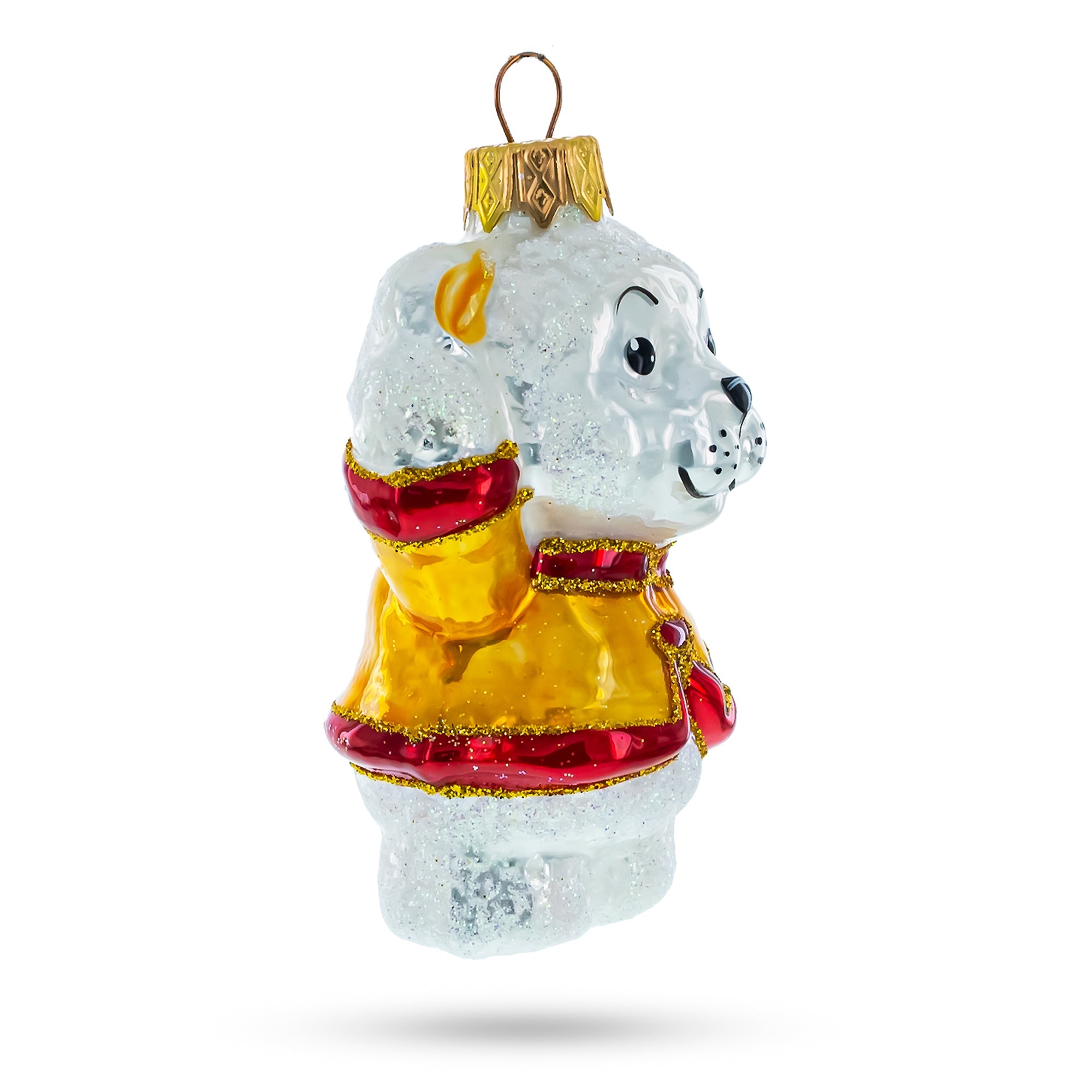 Polar Bear Cub Waving Glass Christmas Ornament