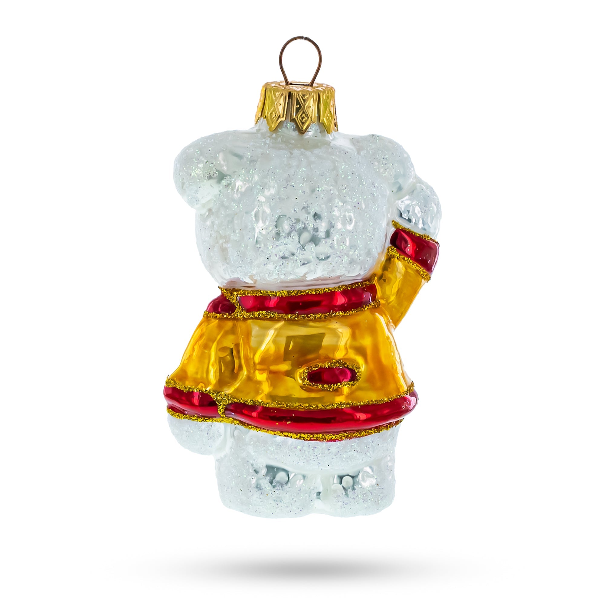 Polar Bear Cub Waving Glass Christmas Ornament