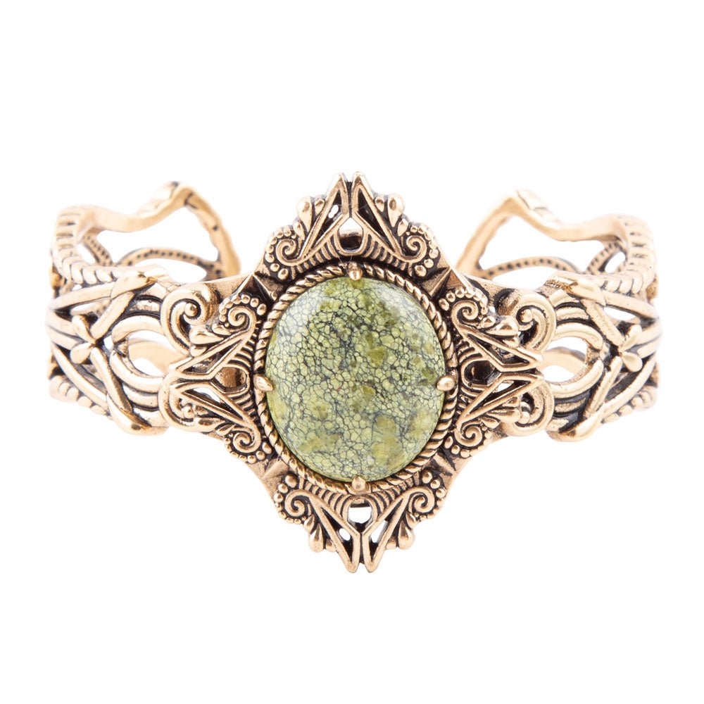 Aspen Green Serpentine and Golden Bronze Statement Cuff Bracelet Barse Jewelry
