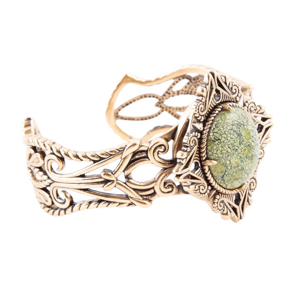 Aspen Green Serpentine and Golden Bronze Statement Cuff Bracelet Barse Jewelry