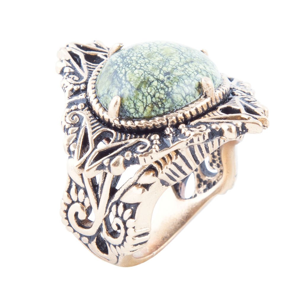 Aspen Green Serpentine Golden Statement Ring Barse Jewelry