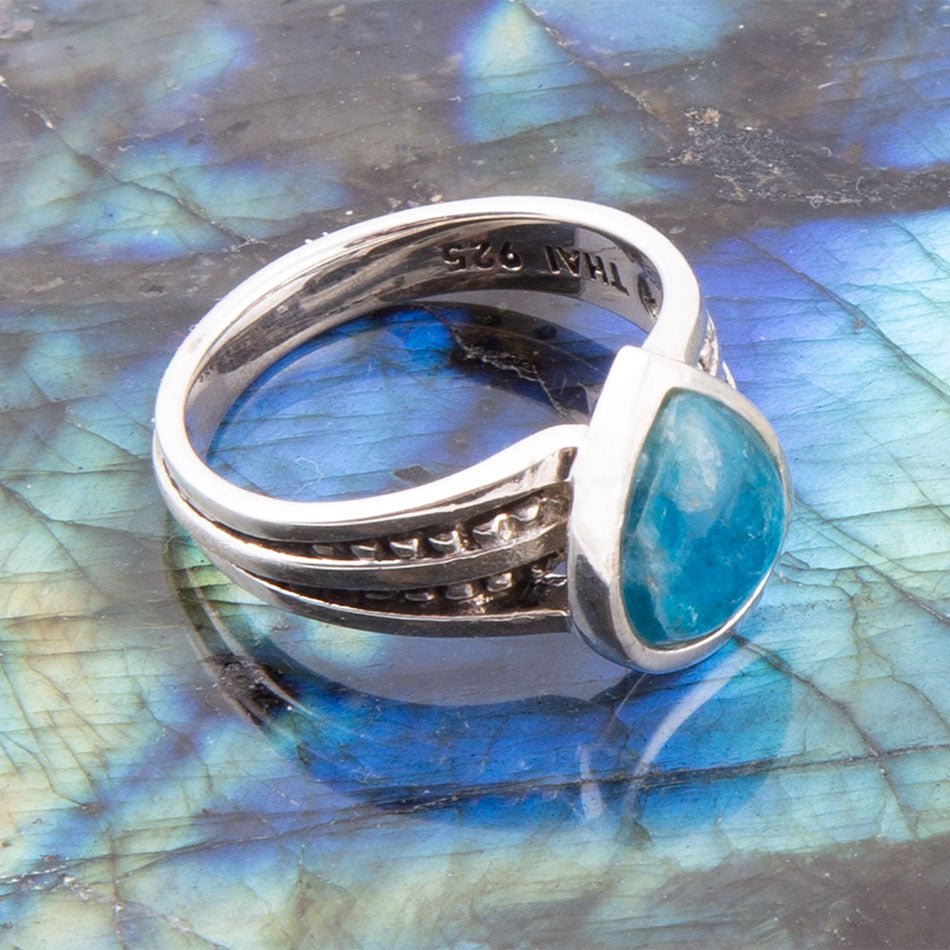 Astro Teardrop Blue Apatite and Sterling Silver Ring Barse Jewelry