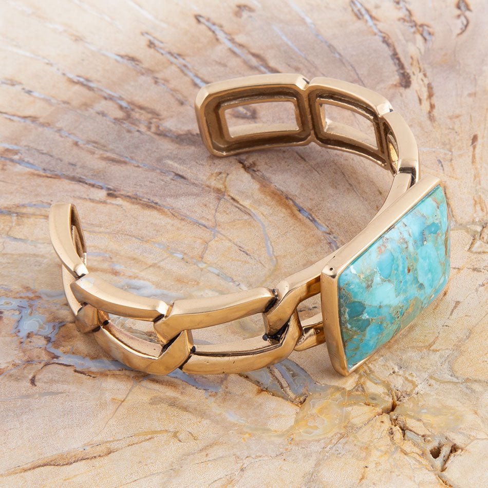 Athena Blue Turquoise Golden Cuff Bracelet Barse Jewelry