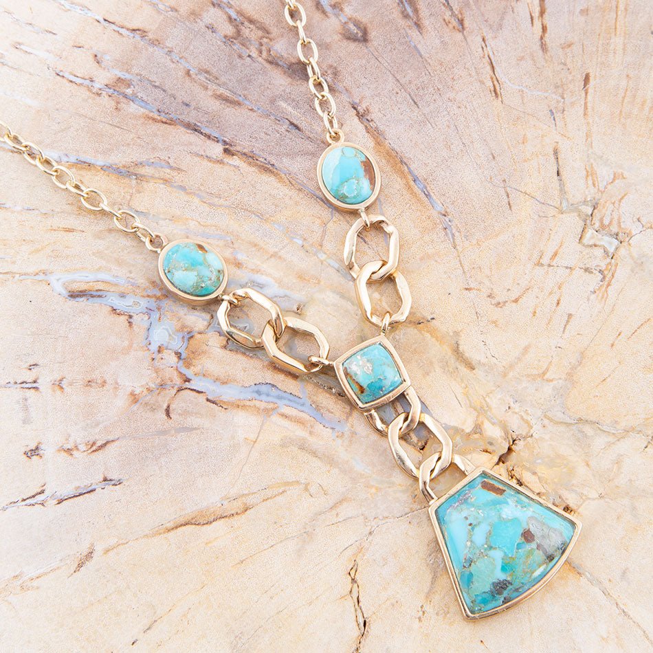 Athena Blue Turquoise Golden Y Neck Necklace Barse Jewelry