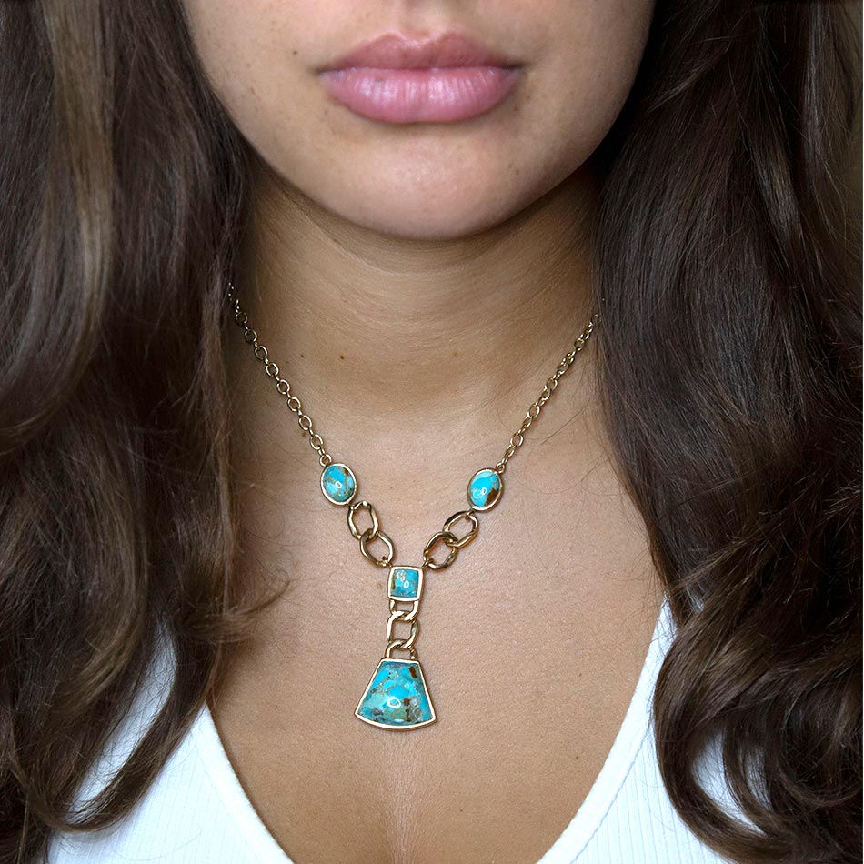 Athena Blue Turquoise Golden Y Neck Necklace Barse Jewelry