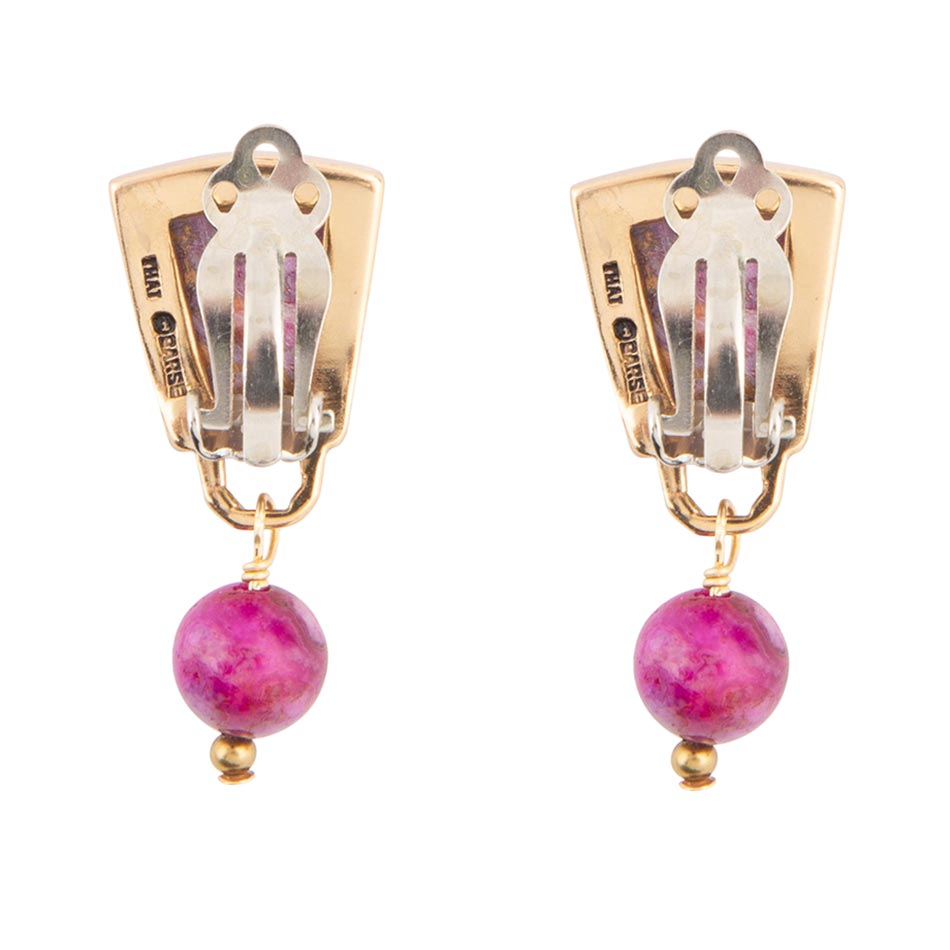 Athena Pink Spiny Oyster Matrix Golden Clip Earrings Barse Jewelry