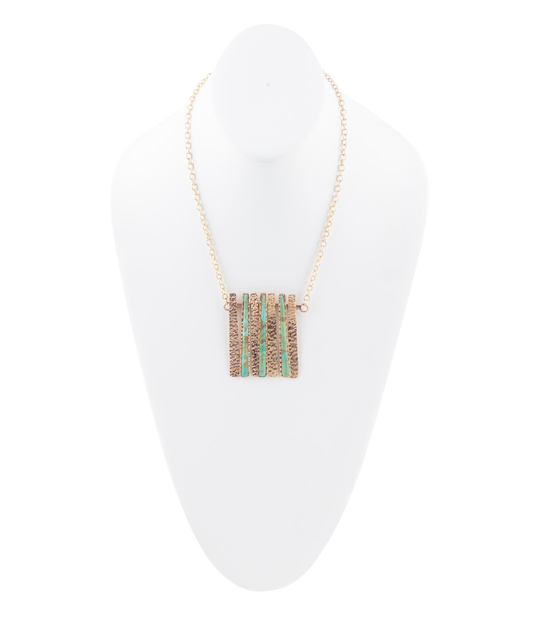 Aztec Blue Turquoise and Golden Bronze Fan Necklace Barse Jewelry