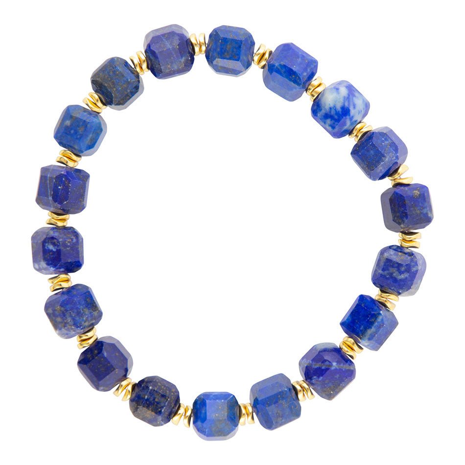 Azul Blue Cubed Lapis Golden Stretch Bracelet Barse Jewelry