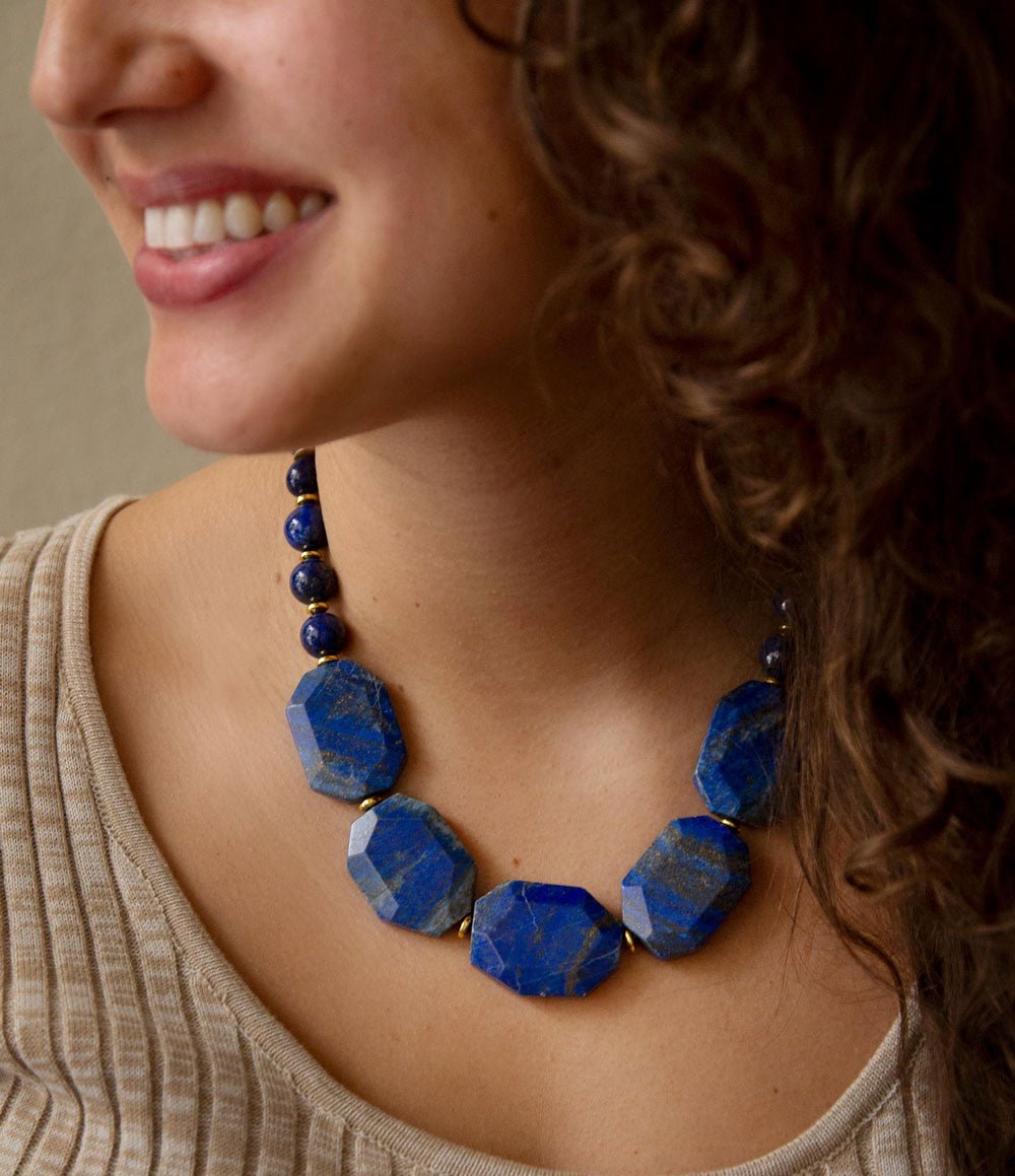 Azul Blue Lapis Golden Statement Necklace Barse Jewelry