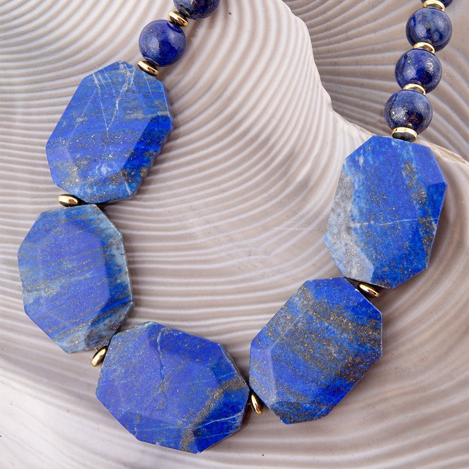 Azul Blue Lapis Golden Statement Necklace Barse Jewelry