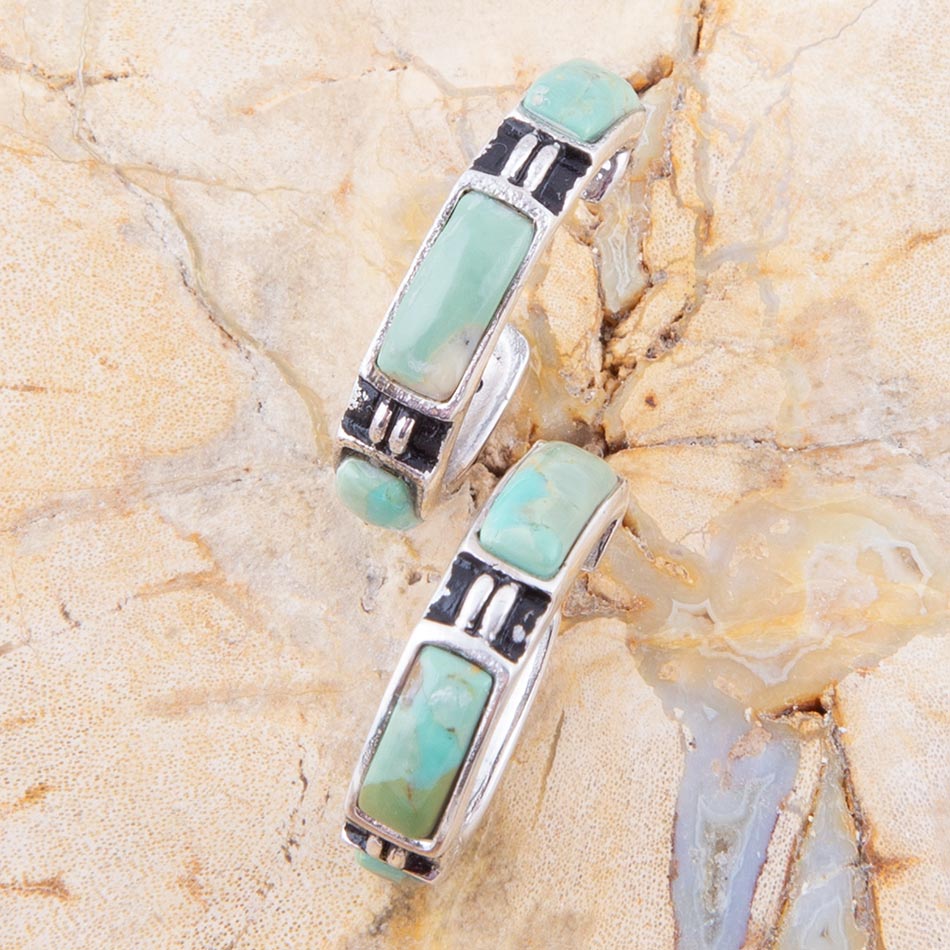 Baguette Blue Turquoise and Sterling Silver Hoop Earrings Barse Jewelry