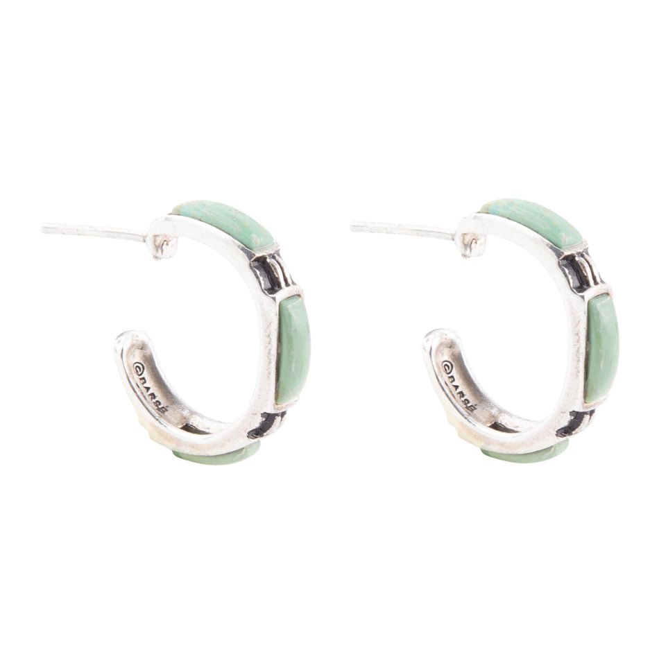 Baguette Blue Turquoise and Sterling Silver Hoop Earrings Barse Jewelry