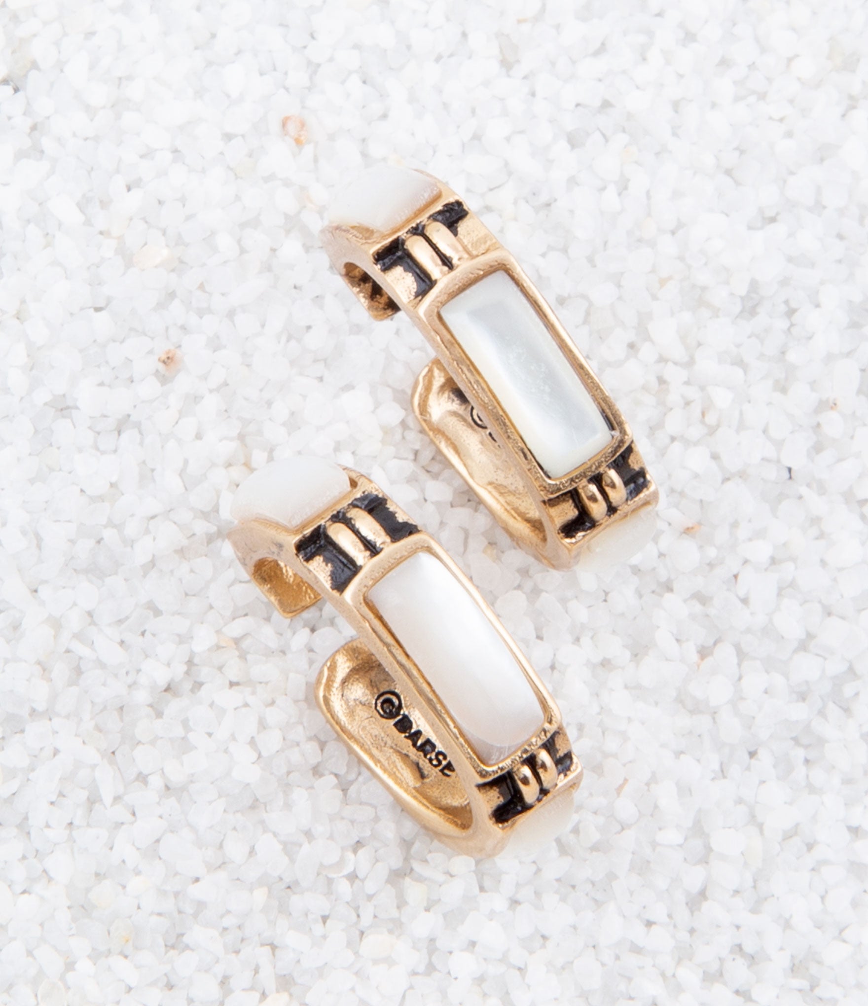 Baguette Mother of Pearl Hoop Earrings Barse Jewelry