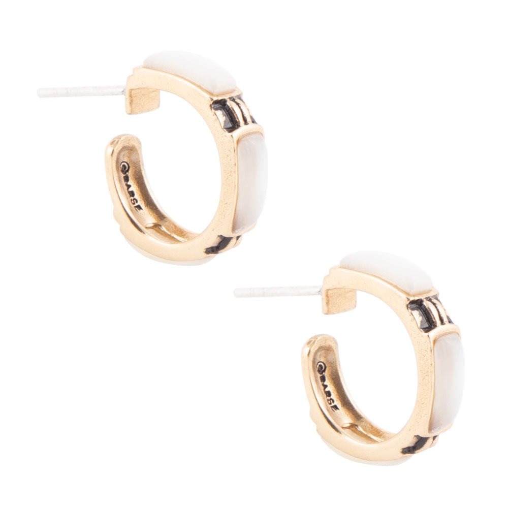 Baguette Mother of Pearl Hoop Earrings Barse Jewelry