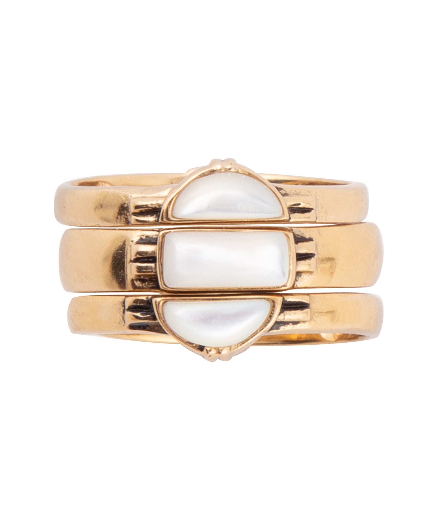 Baguette White Mother of Pearl Golden Stack Ring Set Barse Jewelry