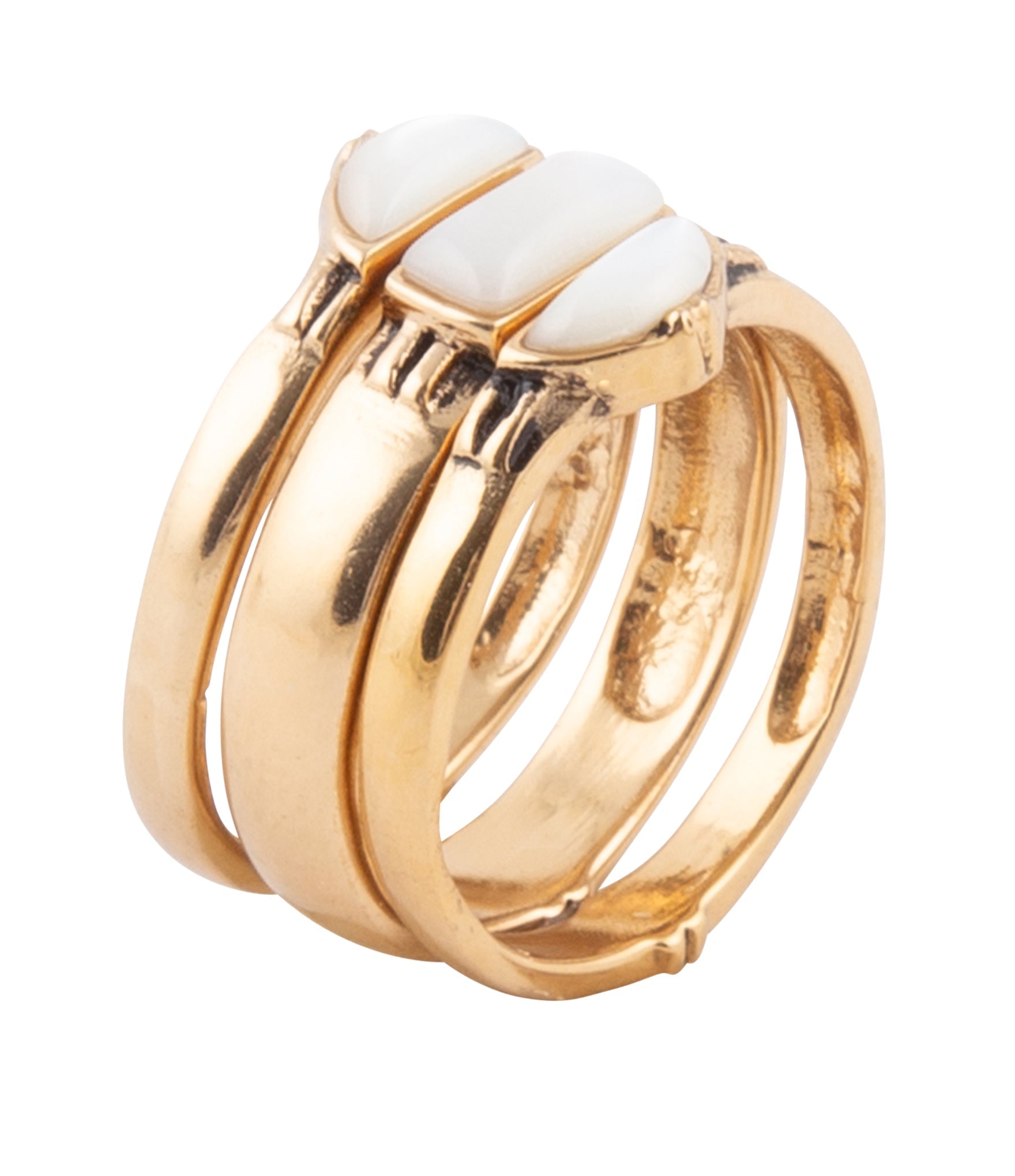 Baguette White Mother of Pearl Golden Stack Ring Set Barse Jewelry