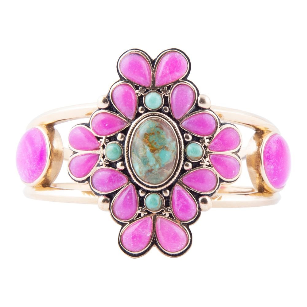 Barcelona Pink Agate and Blue Turquoise Statement Cuff Bracelet Barse Jewelry