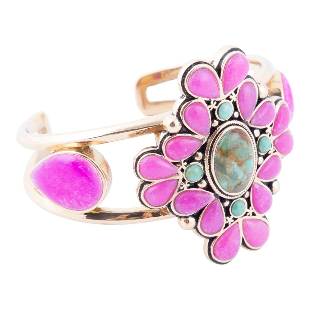 Barcelona Pink Agate and Blue Turquoise Statement Cuff Bracelet Barse Jewelry