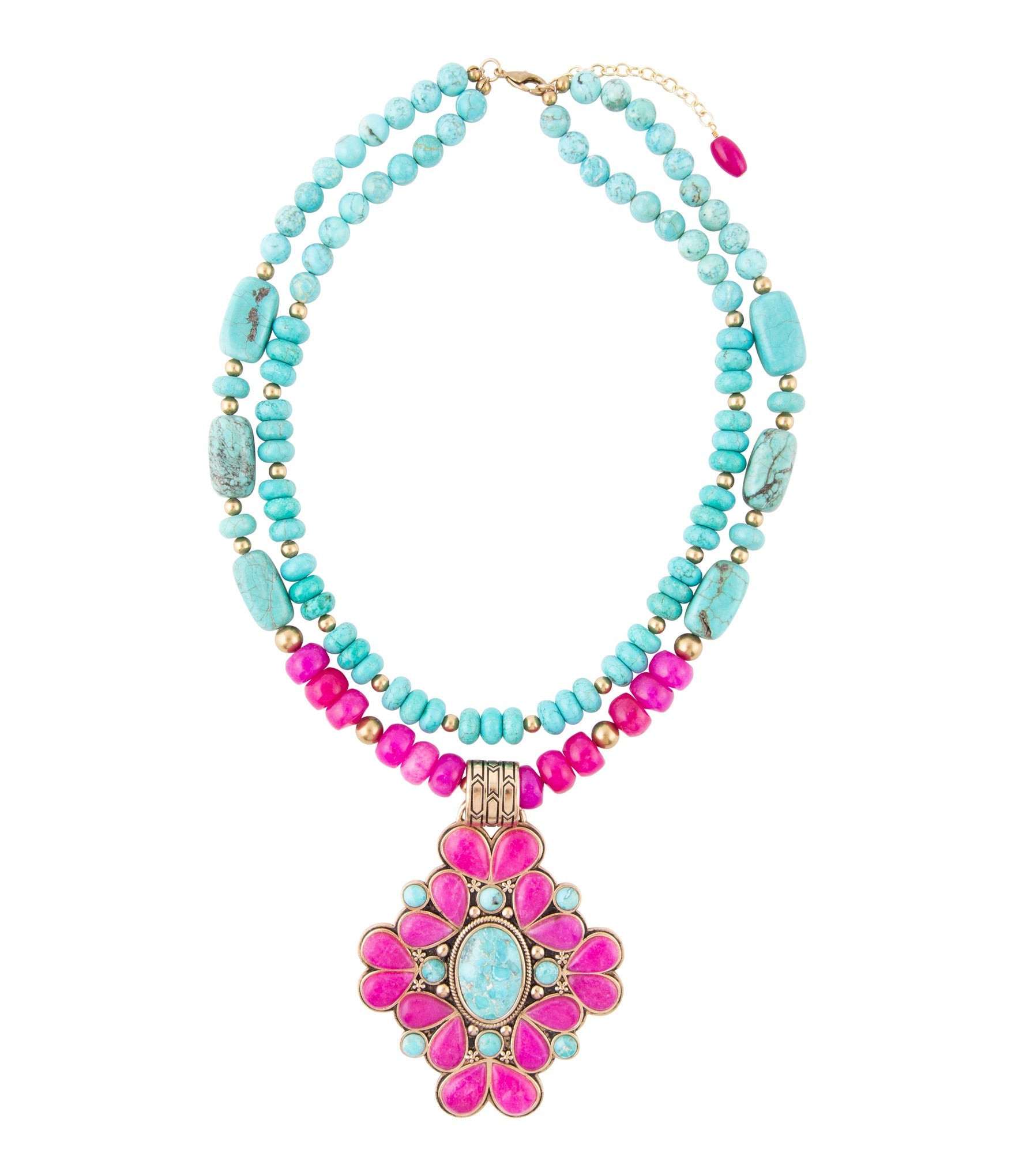 Barcelona Pink Agate Cross Golden Pendant Necklace Barse Jewelry