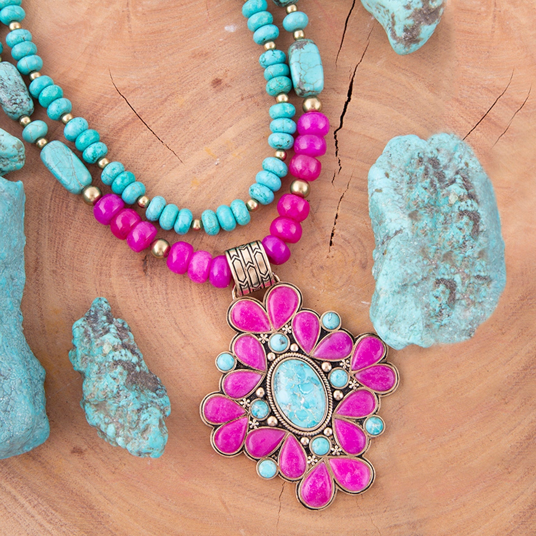 Barcelona Pink Agate Cross Golden Pendant Necklace Barse Jewelry