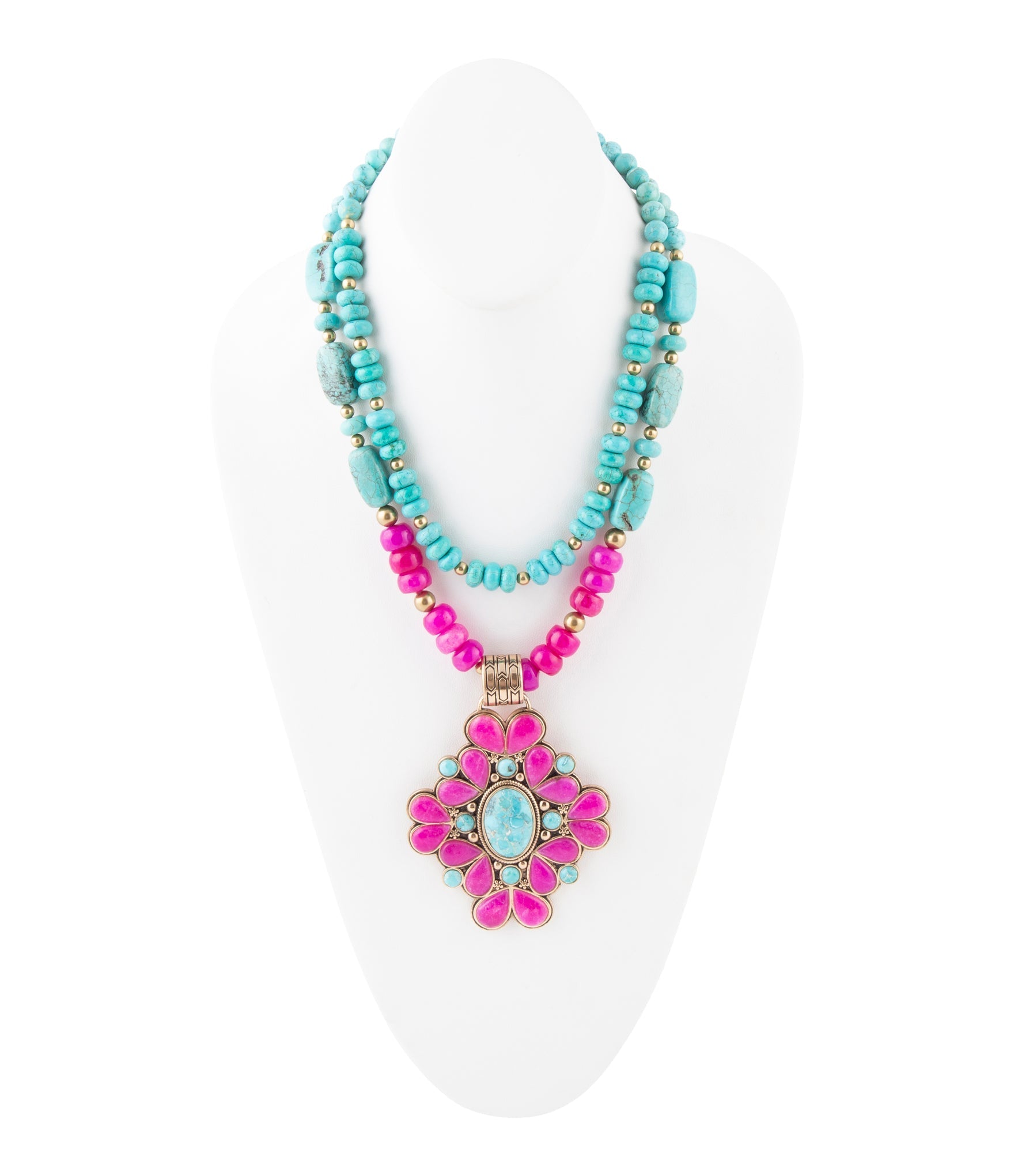 Barcelona Pink Agate Cross Golden Pendant Necklace Barse Jewelry